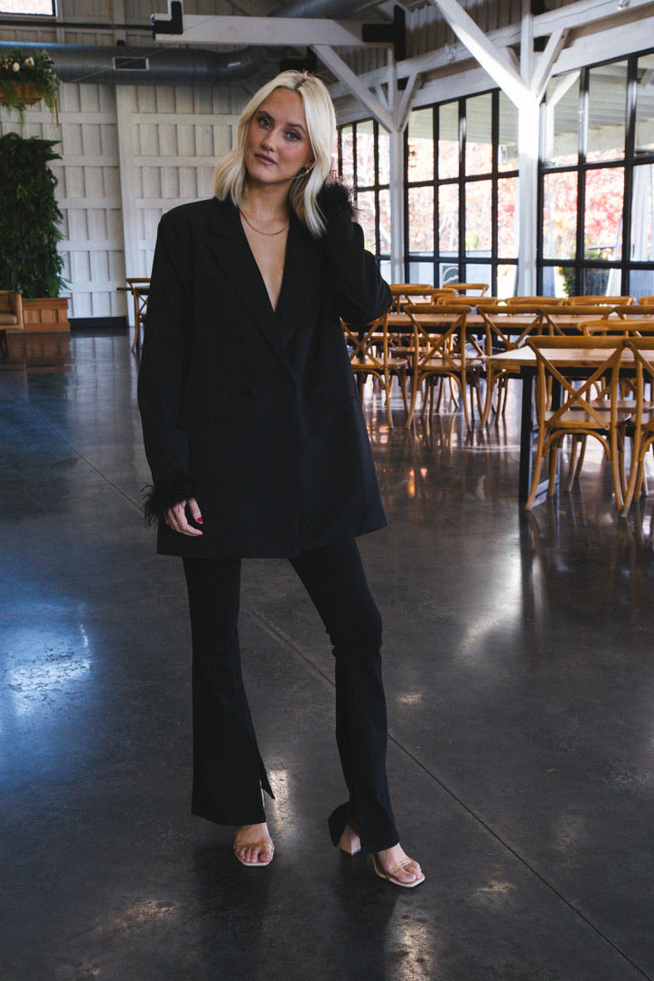 Audrey Feather Oversized Blazer, Black