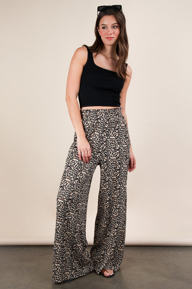 Rowan Textured Elastic Waist Pants, Mocha Leopard