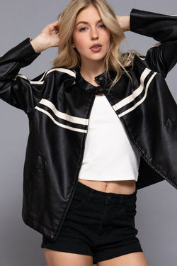 Noa Line Detail Faux Leather Jacket, Black