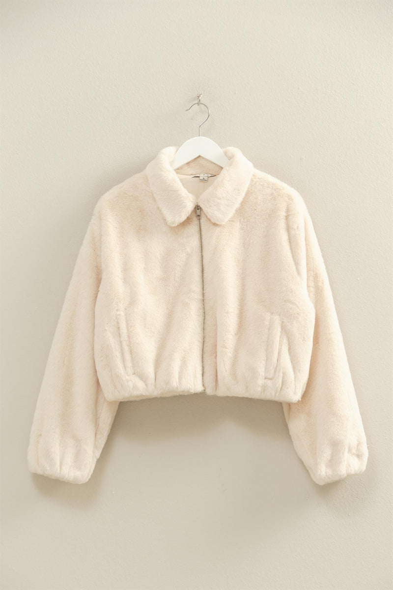 Irene Faux Fur Jacket, Cream