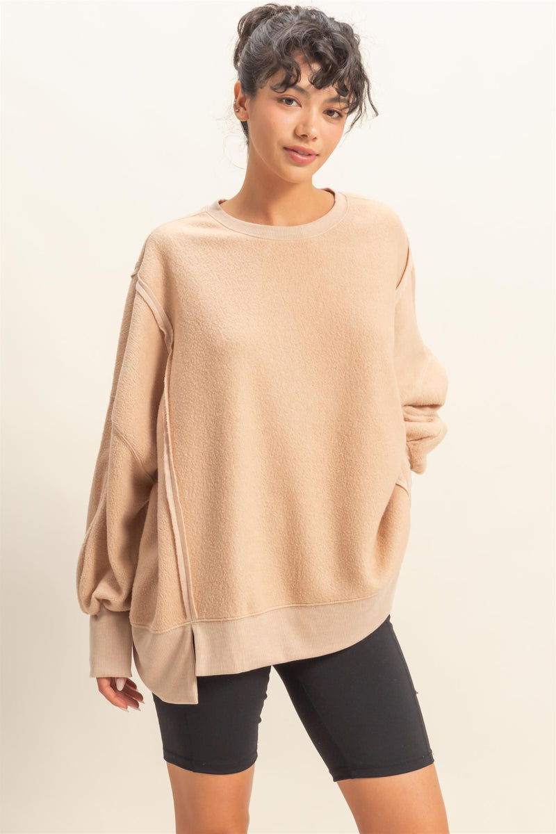 Millie Oversized Crewneck Sweatshirt, Dark Taupe