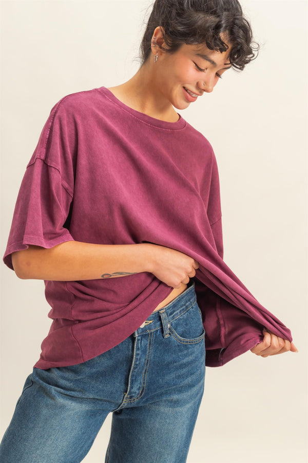 Tenley Oversized Crewneck Tee, Dark Cherry