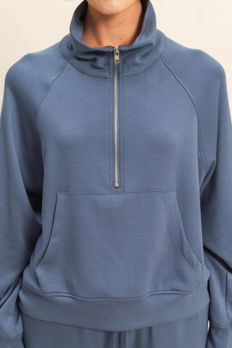 Jovie Half Zip Knit Sweatshirt, Dusty Navy