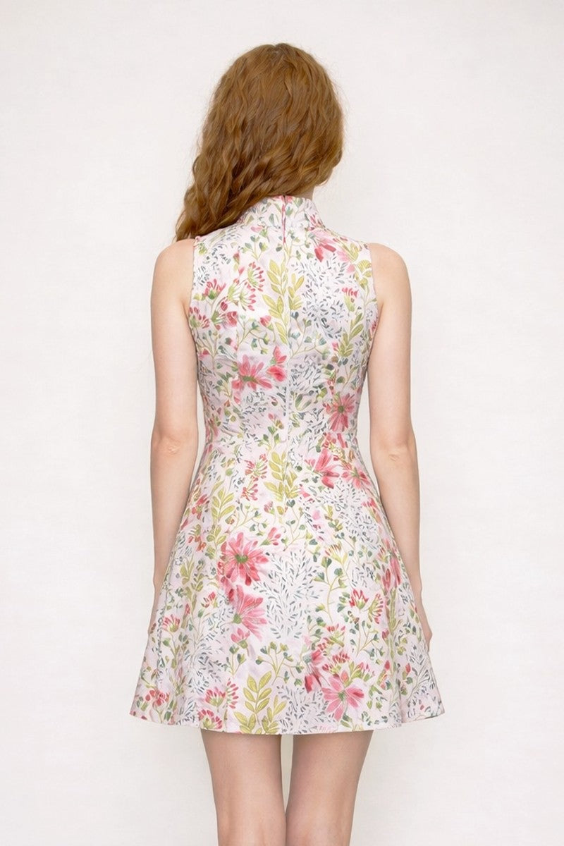 Lydia Floral Jacquard Mini Dress, Pink/Red/Green L / Pink/Red/Green