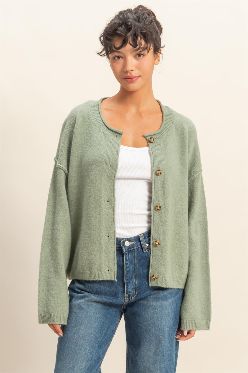Melina Roll Neck Cardigan, Sage Green