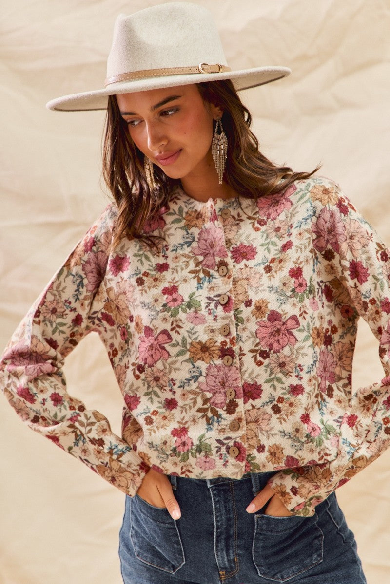 Masie Sweater Cardigan, Clay Rose