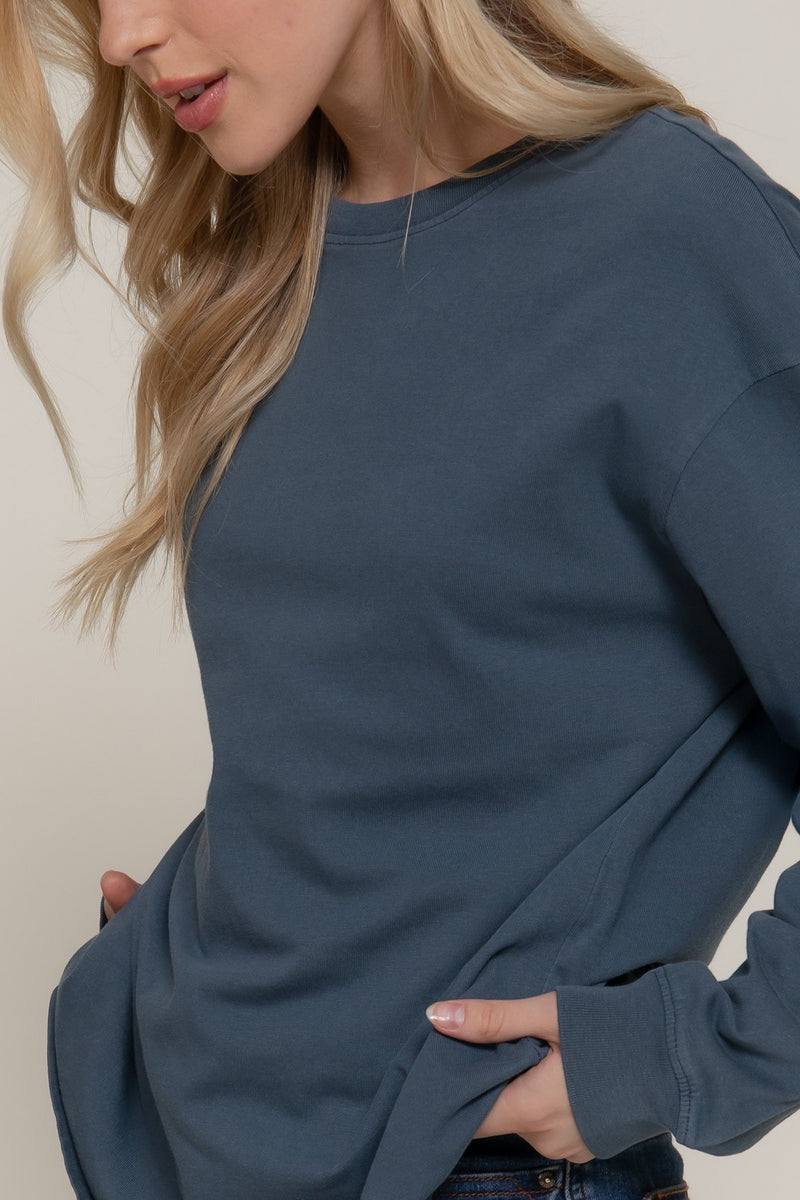 Raine Round Neck Garment Dye Tee, Ink Navy