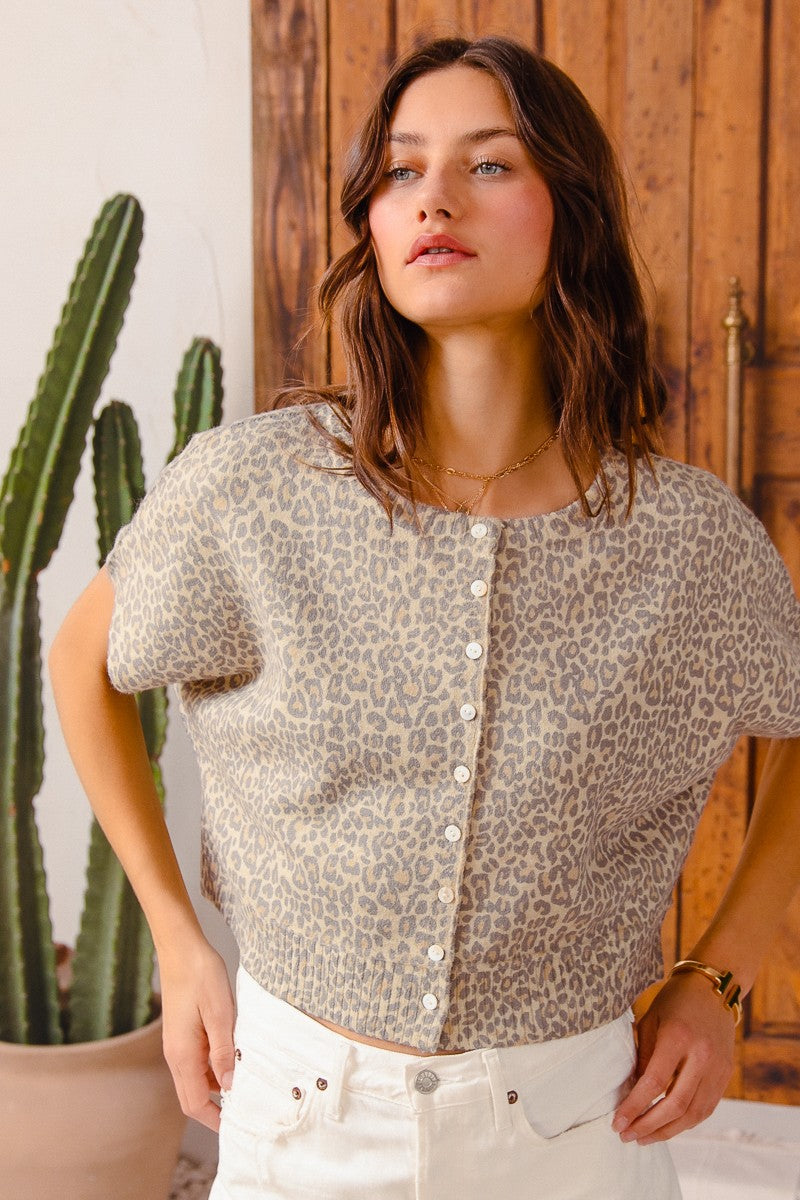 Brooklyn Vintage Leopard Print Sweater Vest, Leopard