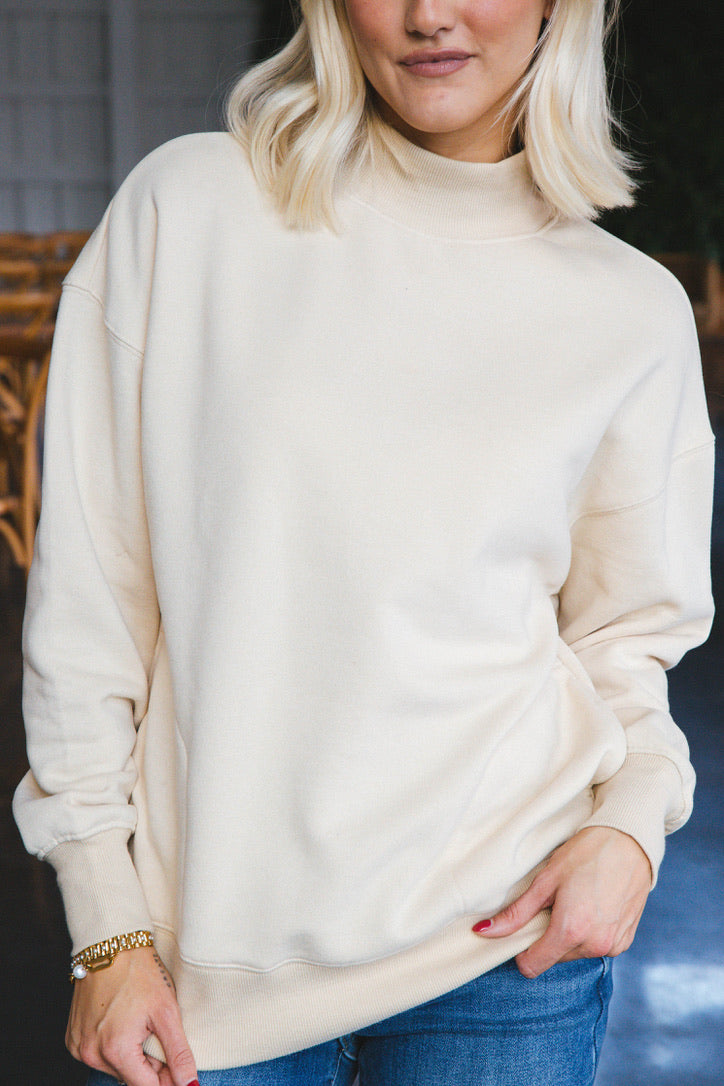 Easy Peasy Oversized Mock Neck Top, Cream