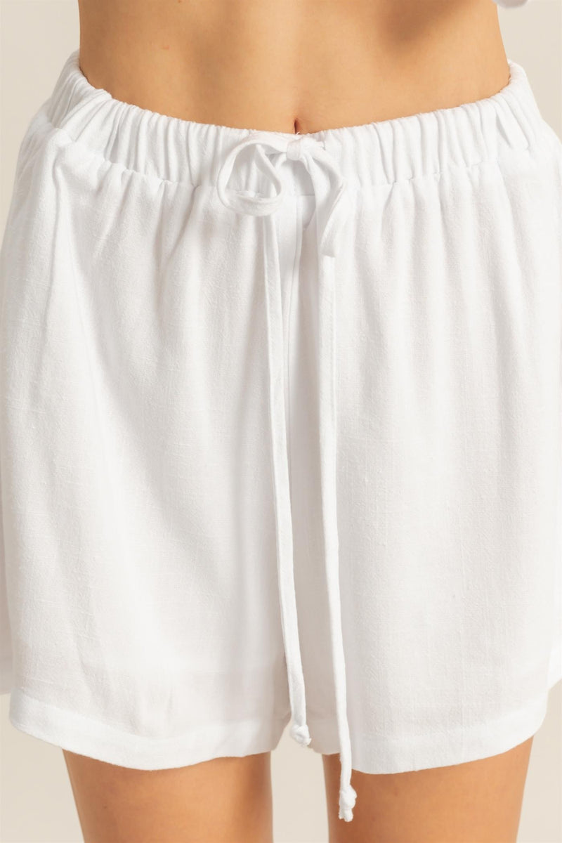 Macy Linen Blend Drawstring Shorts, Off White