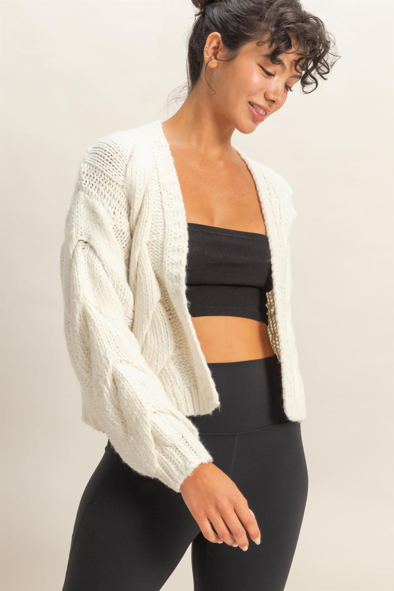 Kennedy Cable Knit Cardigan, Whip Cream