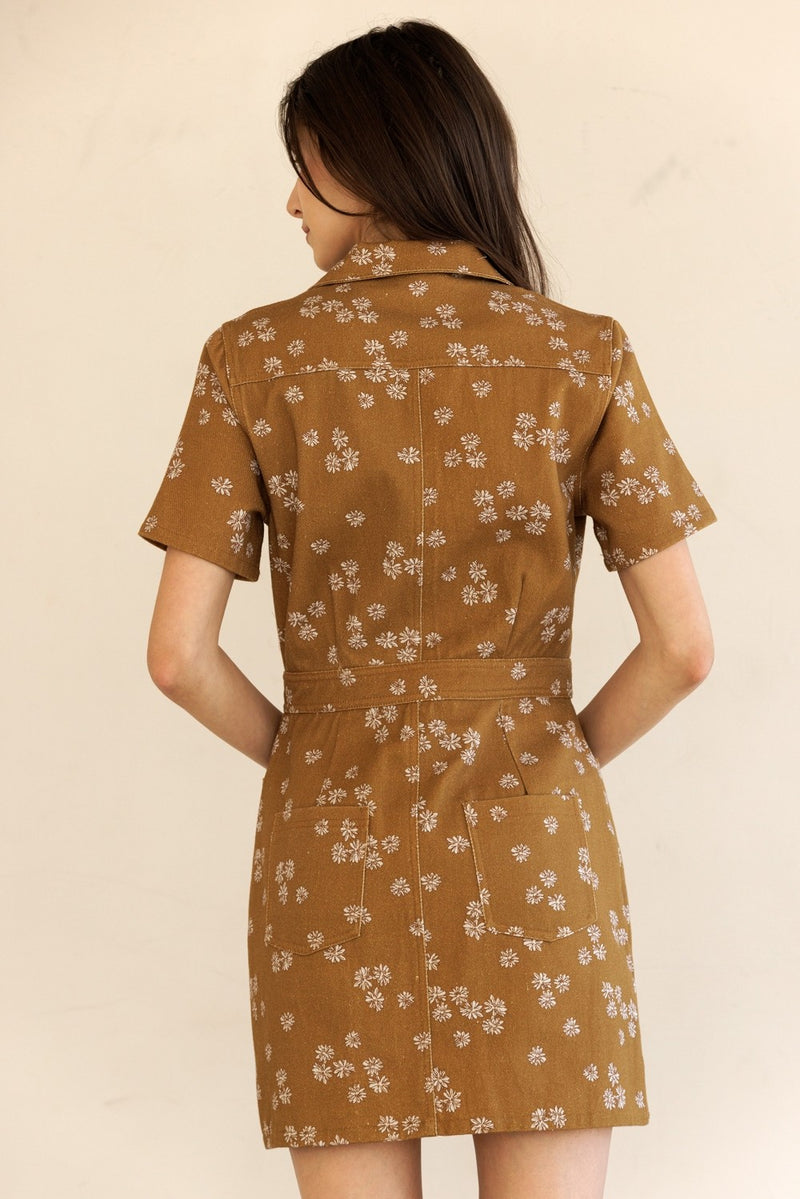 Susannah Collared Shirt Dress, Dark Mustard/Ivory Floral
