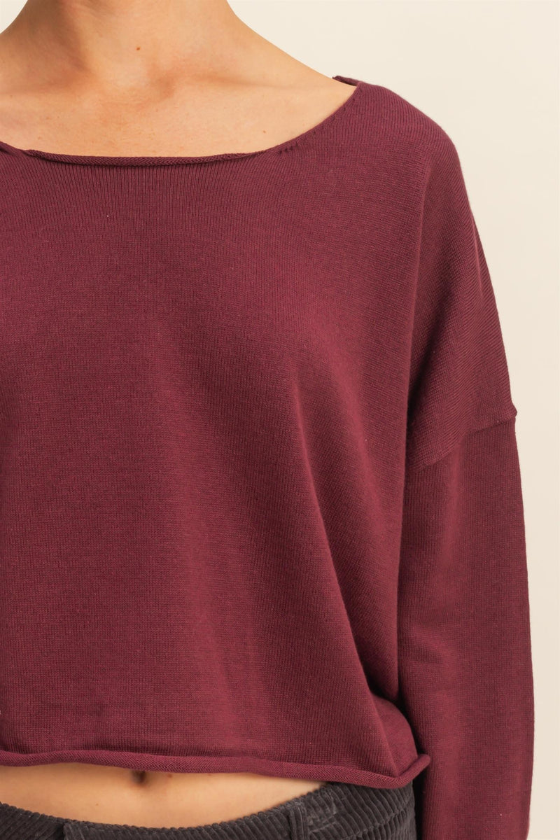 Aurora Boat Neck Pullover Sweater, Dark Cherry