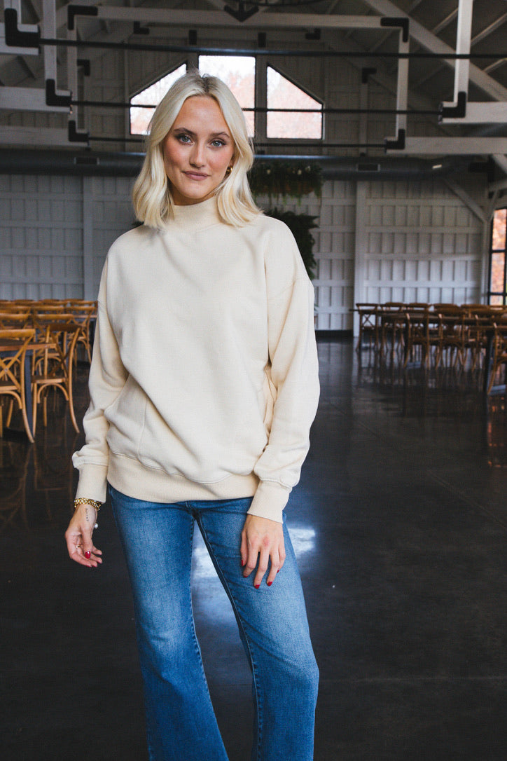 Easy Peasy Oversized Mock Neck Top, Cream