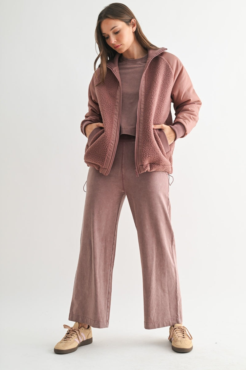 Ruth Fleece Bomber Jacket, Rose Taupe