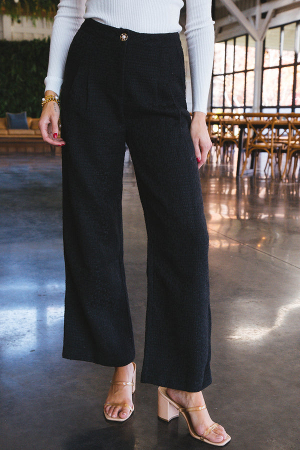 Lilian Tweed Straight Pants, Black