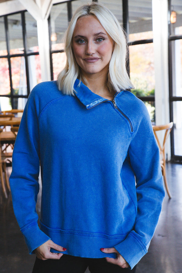 Just a Game Half Zip Pullover, Lapis Lazuli | Free People