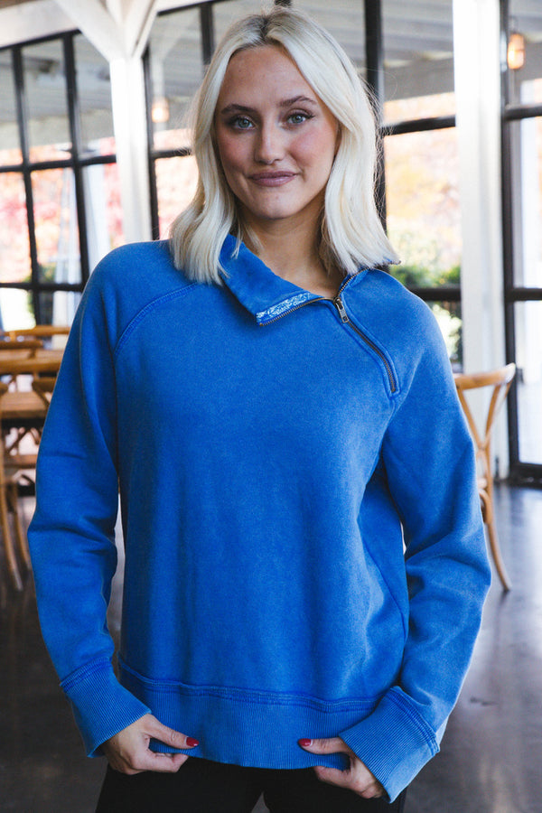 Just a Game Half Zip Pullover, Lapis Lazuli | Free People
