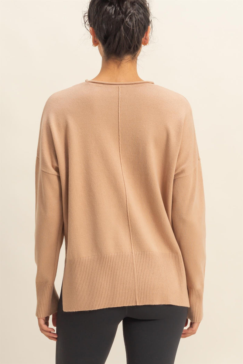 Kenzie Roll Neck Seam Front Sweater, Dark Taupe