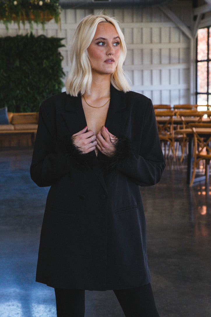 Audrey Feather Oversized Blazer, Black