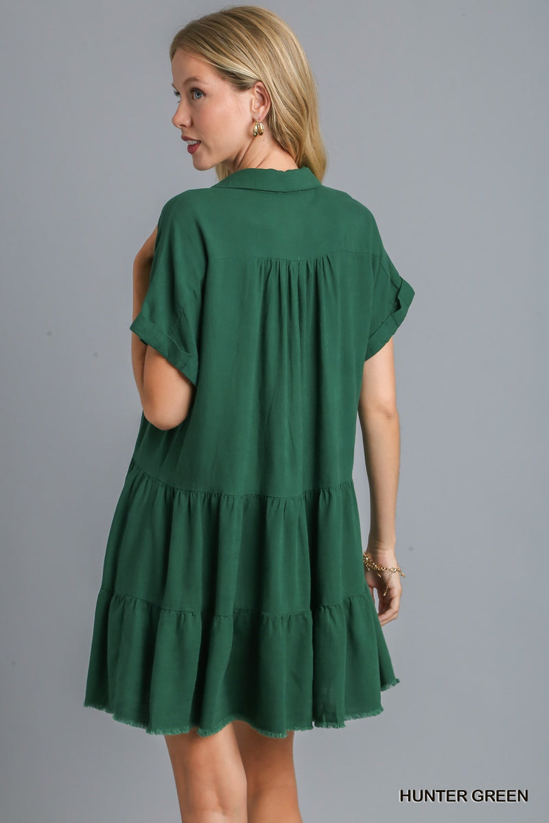 Valeria Tiered Mini Dress, Hunter Green