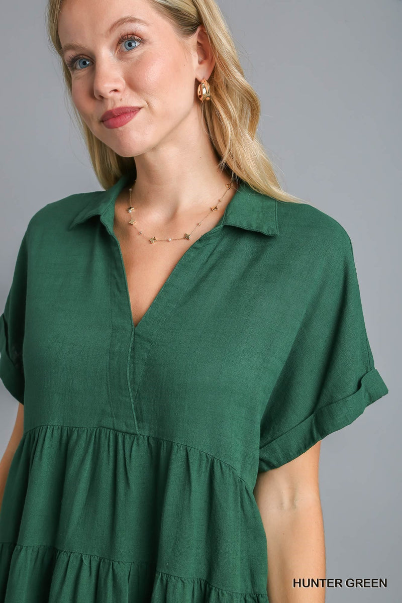 Valeria Tiered Mini Dress, Hunter Green