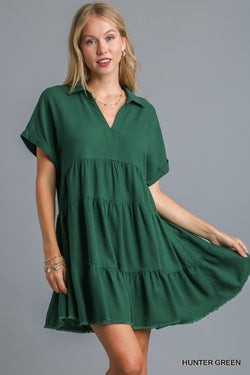 Valeria Tiered Mini Dress, Hunter Green