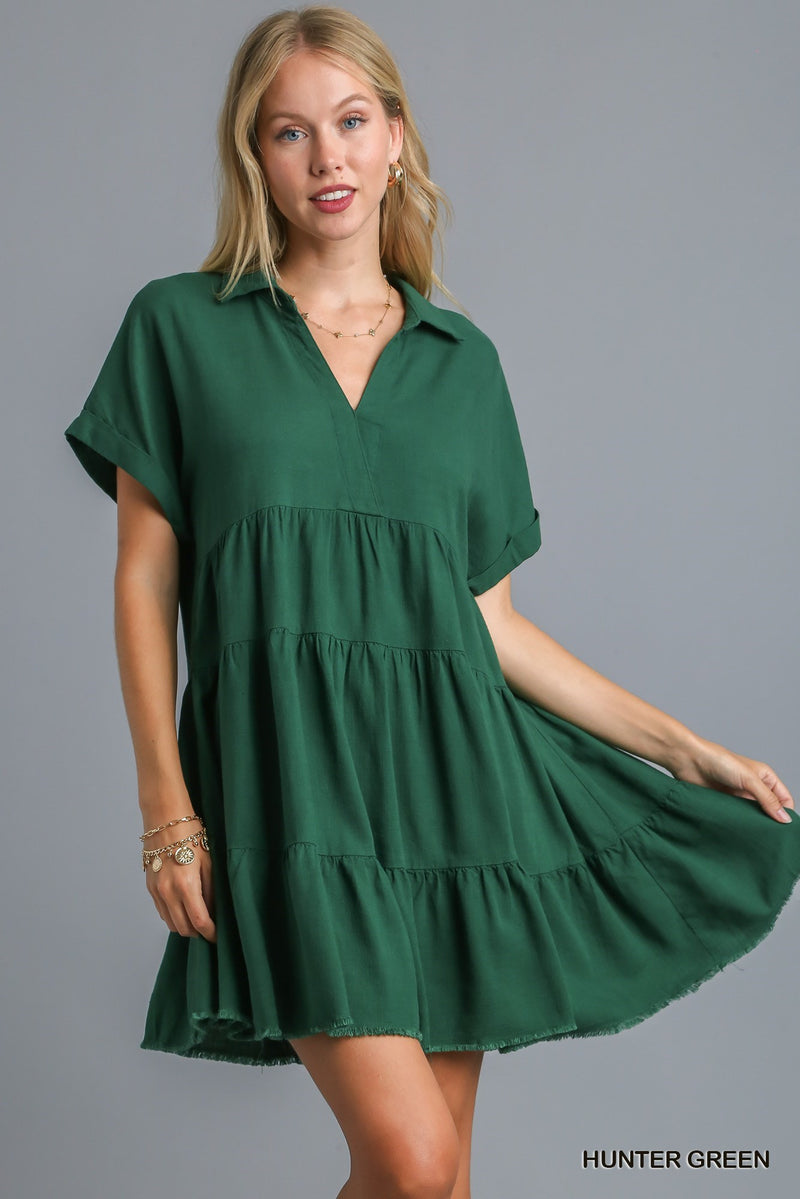 Valeria Tiered Mini Dress, Hunter Green