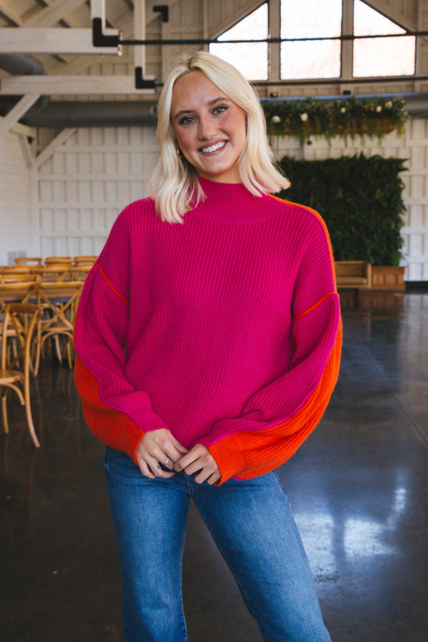 Colby Colorblock Sweater, Fuchsia/Red