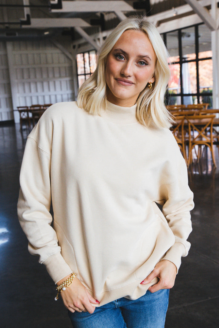 Easy Peasy Oversized Mock Neck Top, Cream
