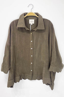 Caroline Linen Scallop Trim Blouse, Espresso