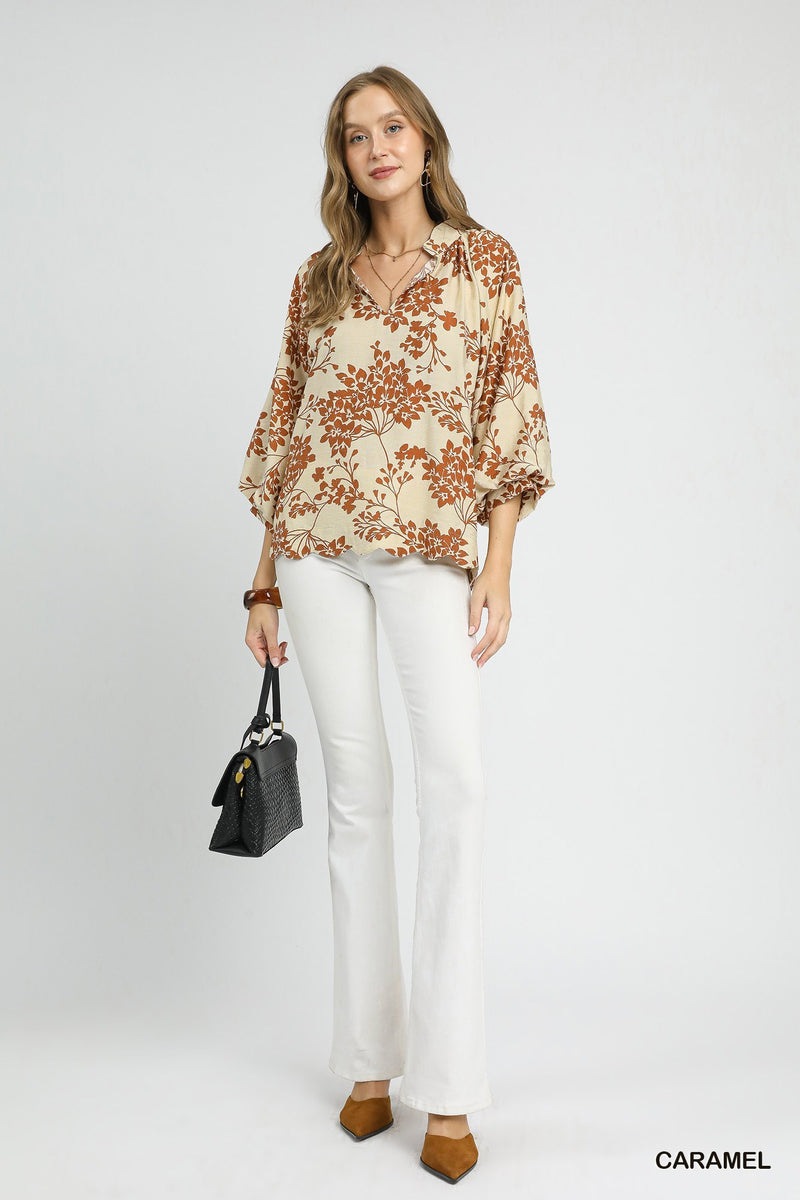 Zorina Cherry Blossom Print Blouse, Caramel