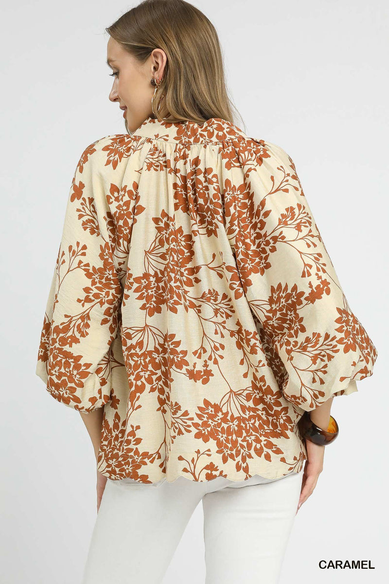 Zorina Cherry Blossom Print Blouse, Caramel