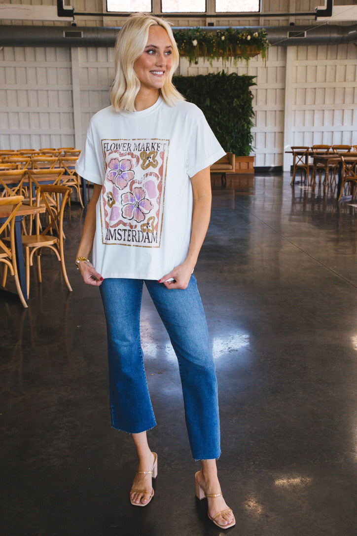 Faye Flower Market Amsterdam Tee, Ivory