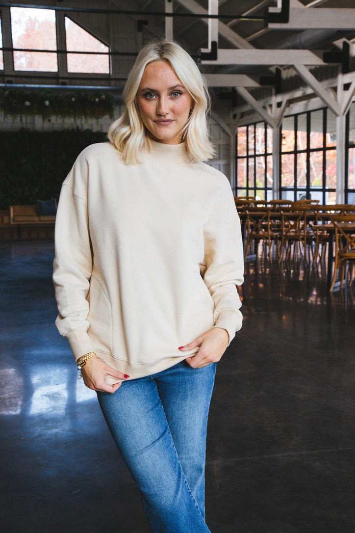Easy Peasy Oversized Mock Neck Top, Cream