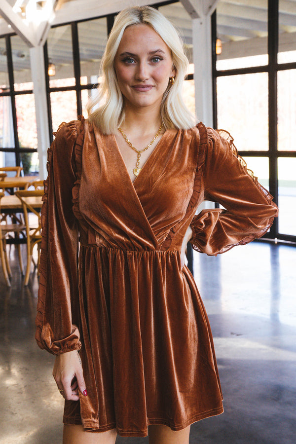 Ada Velvet Mini Dress, Marigold