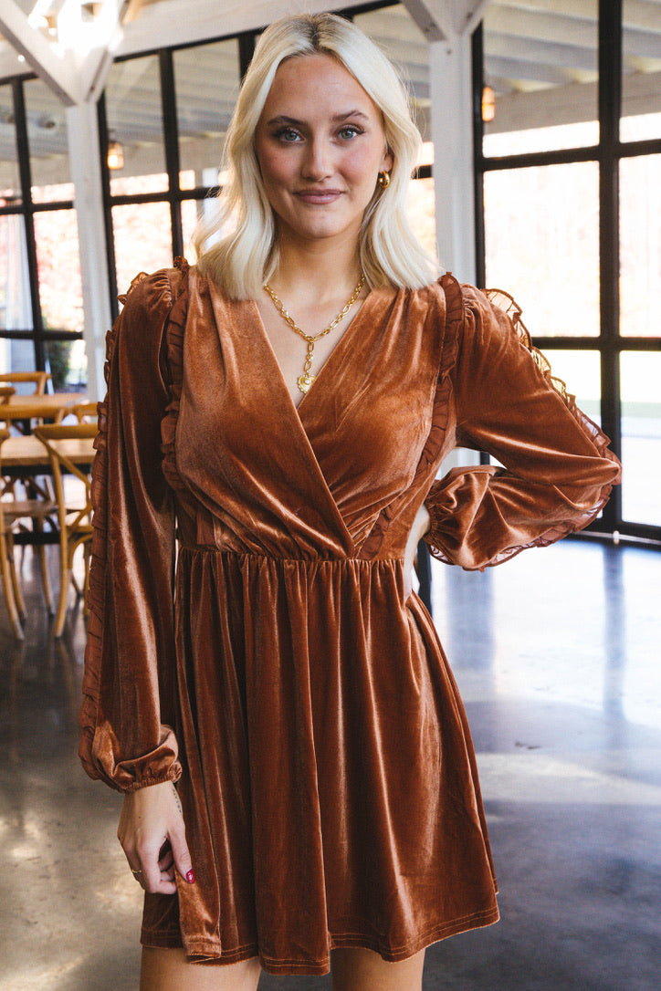 Ada Velvet Mini Dress, Marigold