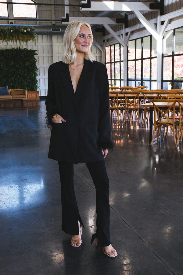 Audrey Feather Oversized Blazer, Black