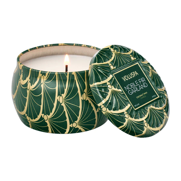 Mini Decorative Tin Candle, Noble Fir Garland | Voluspa