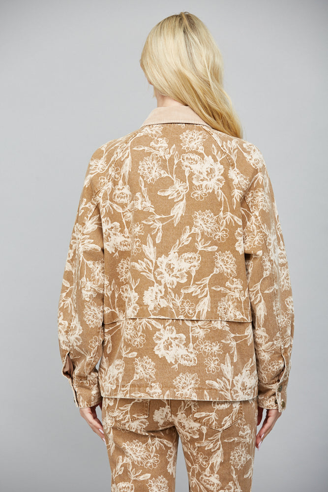 Angelica Corduroy Collared Floral Jacket, Light Brown