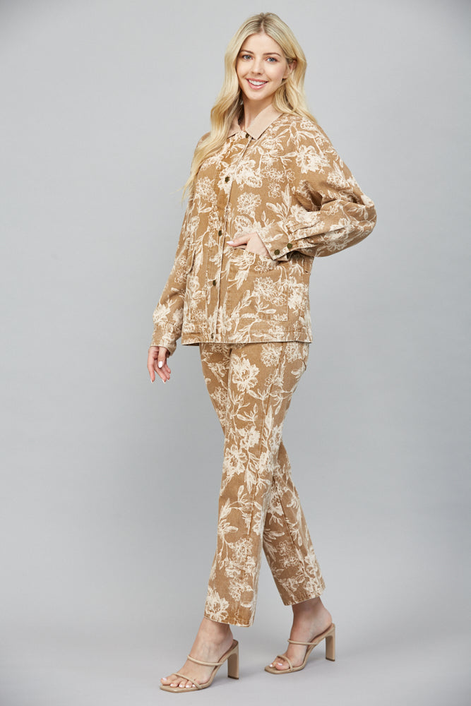 Angelica Corduroy Collared Floral Jacket, Light Brown