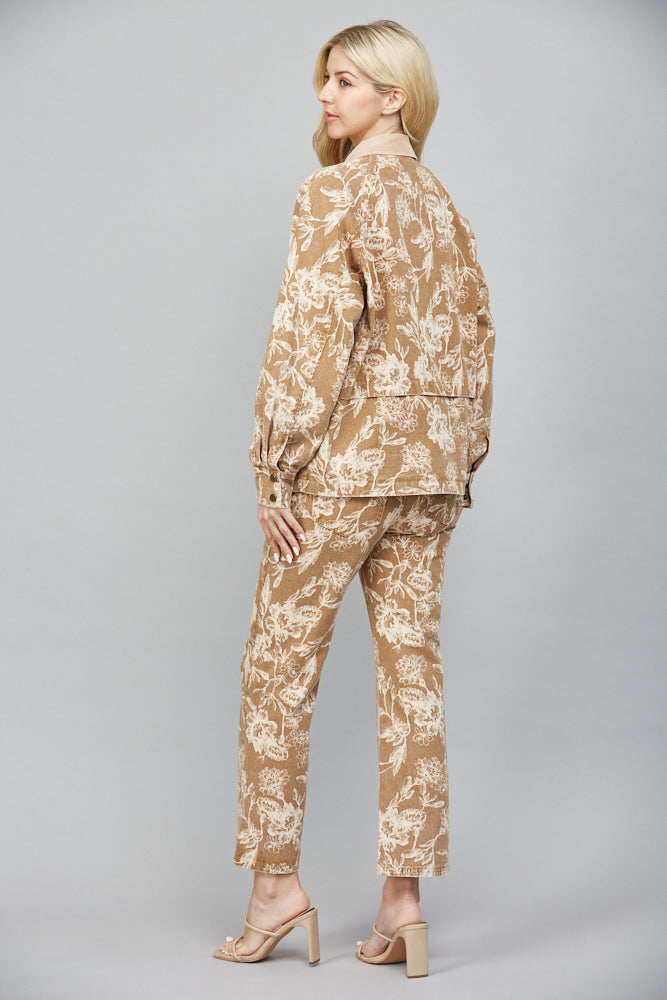 Angelica Corduroy Collared Floral Jacket, Light Brown