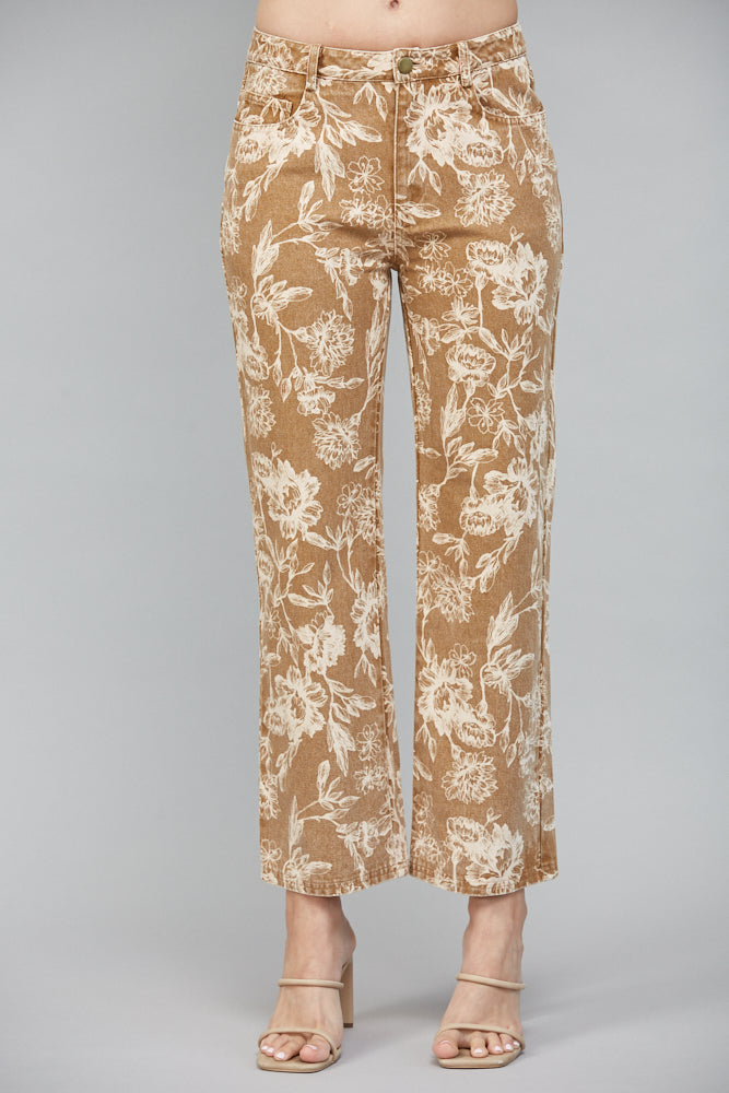 Marlowe Floral Print Pants, Light Brown