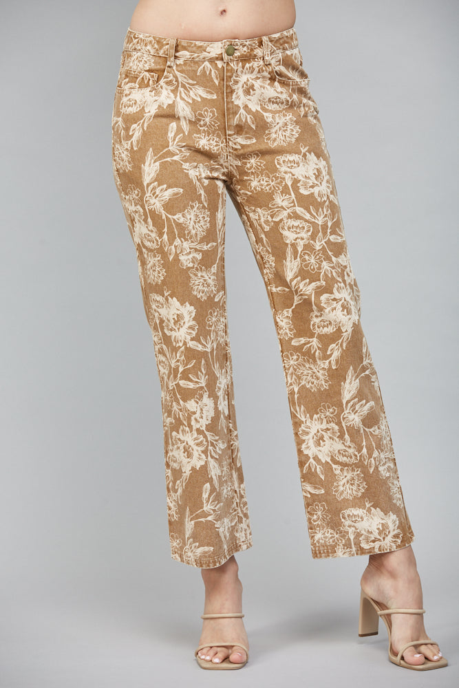 Marlowe Floral Print Pants, Light Brown