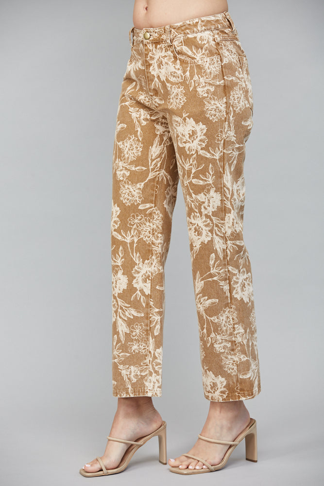 Marlowe Floral Print Pants, Light Brown