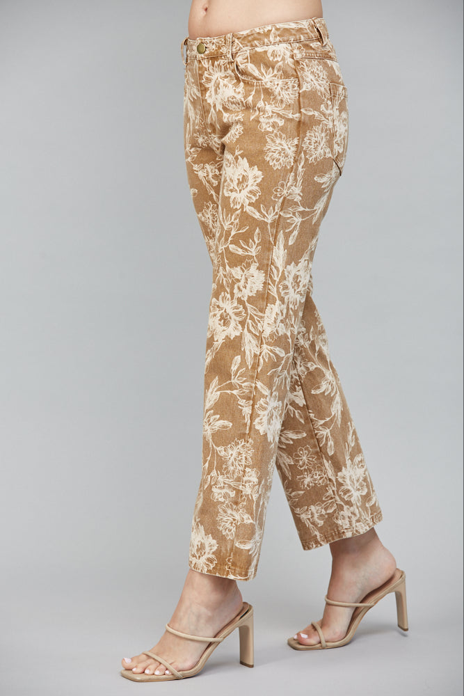 Marlowe Floral Print Pants, Light Brown