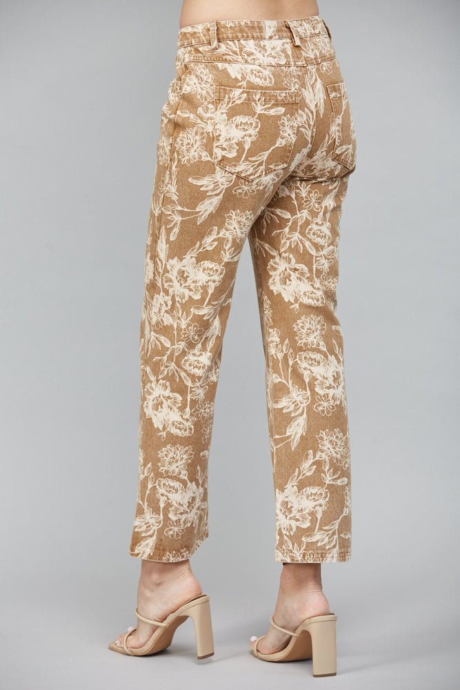 Marlowe Floral Print Pants, Light Brown