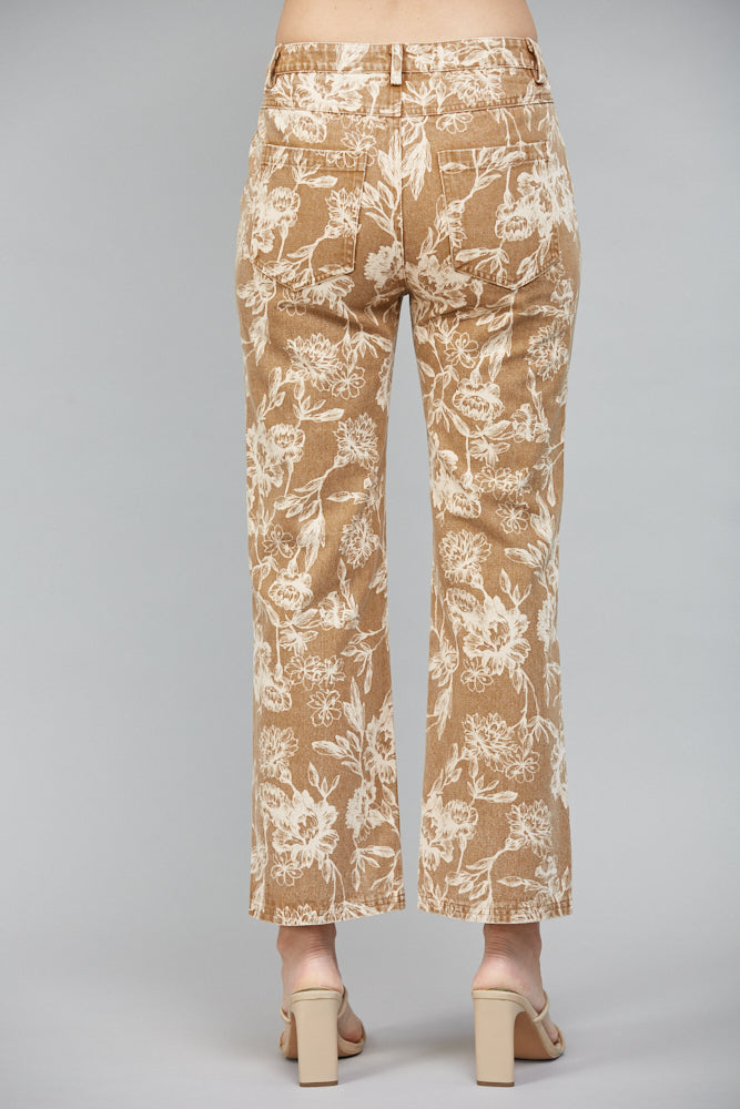 Marlowe Floral Print Pants, Light Brown