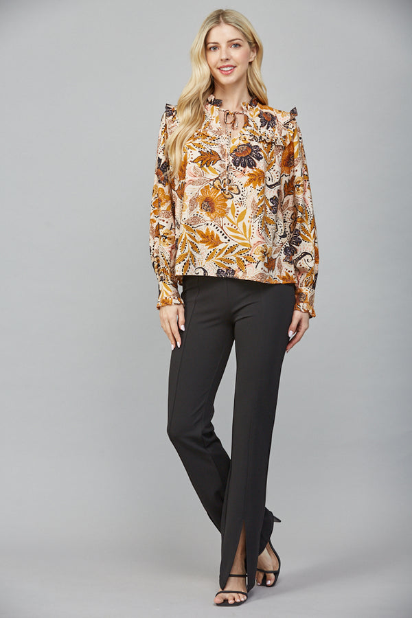 Farren Bold Botanical Print Blouse, Beige Multi