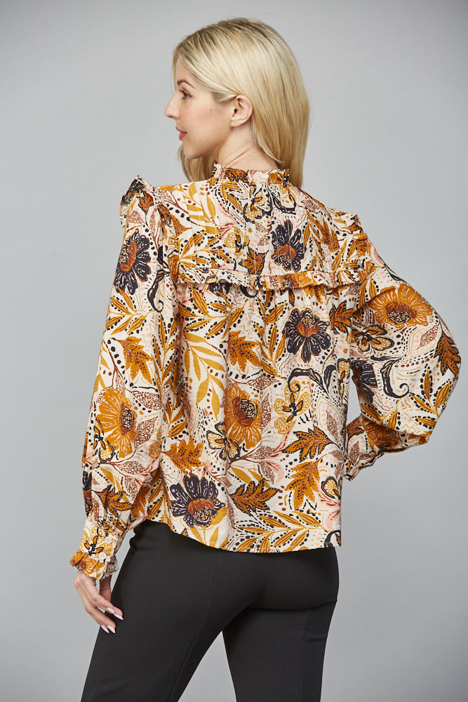Farren Bold Botanical Print Blouse, Beige Multi